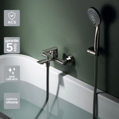 Mitigeur de Baignoire et Douche anti-calcaire Nickel Brossé IMEX URAL BDG040-4NQ