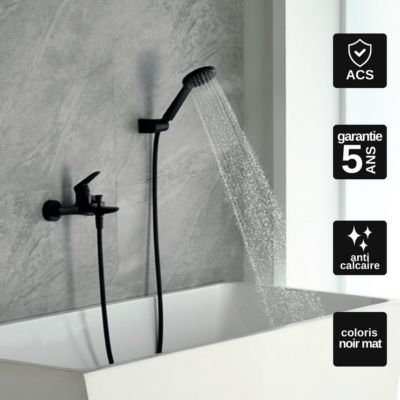 Mitigeur de Baignoire et Douche anti-calcaire Noir Mat IMEX BELGICA BDZ044-4NG