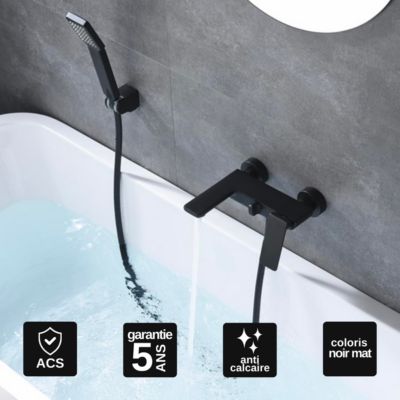 Mitigeur de Baignoire et Douche anti-calcaire Noir Mat IMEX FIYI BDF016-4NG