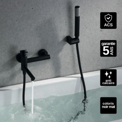 Mitigeur de Baignoire et Douche anti-calcaire Noir Mat IMEX MILOS STICK BDYS045-4NG