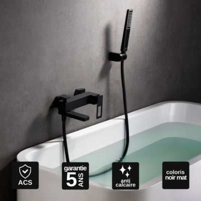 Mitigeur de Baignoire et Douche anti-calcaire Noir Mat IMEX SUECIA BDC032-7NG