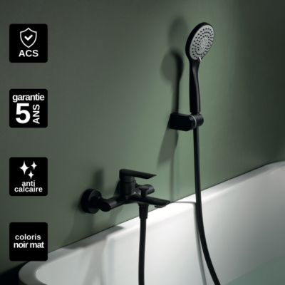 Mitigeur de Baignoire et Douche anti-calcaire Noir Mat IMEX URAL BDG040-4NG