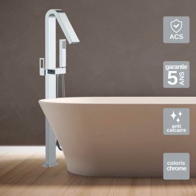 Mitigeur de Baignoire et Douche anti-calcaire sur pied Chrome IMEX SUECIA BBEC32