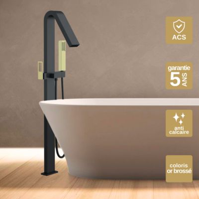 Mitigeur de Baignoire et Douche anti-calcaire sur pied Noir et Or IMEX SUECIA BBEC32/NGOLD