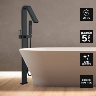 Mitigeur de Baignoire et Douche anti-calcaire sur pied Noir Mat IMEX SUECIA BBEC32/NG