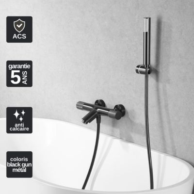 Mitigeur de Baignoire et Douche anti-calcaire Thermostatique Black Gun Métal IMEX LINE BTD038-4BGM