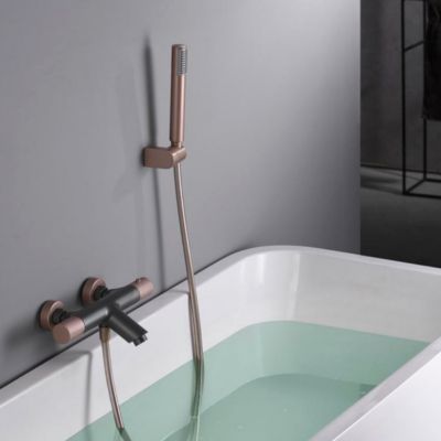 Mitigeur de Baignoire et Douche anti-calcaire Thermostatique Gris et Champagne IMEX LINE BTD038-4GC