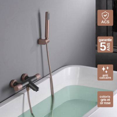 Mitigeur de Baignoire et Douche anti-calcaire Thermostatique Gris et Champagne IMEX LINE BTD038-4GC