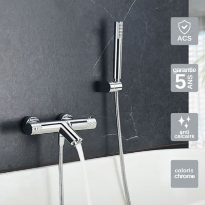 Mitigeur de Baignoire et Douche Thermostatique anti-calcaire Chrome IMEX GENOVA BTG053-4