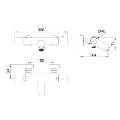 Mitigeur de Baignoire et Douche Thermostatique anti-calcaire Chrome IMEX MONZA BTM039-4