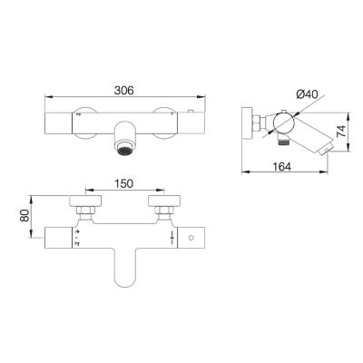 Mitigeur de Baignoire et Douche Thermostatique anti-calcaire Chrome IMEX MONZA BTM039-4