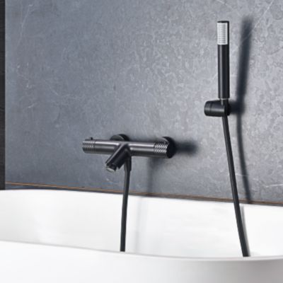 Mitigeur de Baignoire et Douche Thermostatique anti-calcaire Noir Mat IMEX GENOVA BTG053-4NG