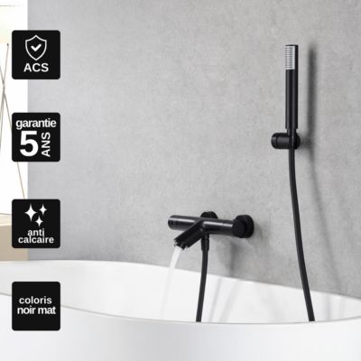 Mitigeur de Baignoire et Douche Thermostatique anti-calcaire Noir Mat IMEX MONZA BTM039-4NG