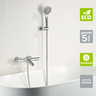 Mitigeur de Baignoire et Douche Thermostatique Economie d'Eau Chrome IMEX ECO-KENT BTK017-4ECO