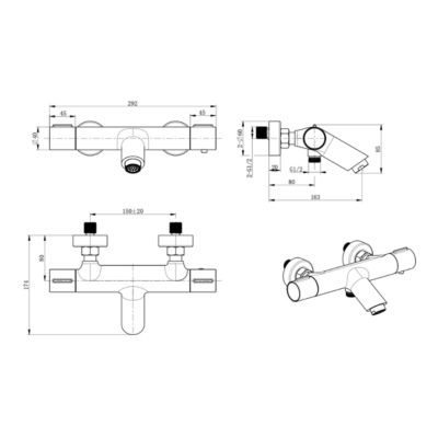 Mitigeur de Baignoire et Douche Thermostatique Economie d'Eau Chrome IMEX ECO-KENT BTK017-4ECO