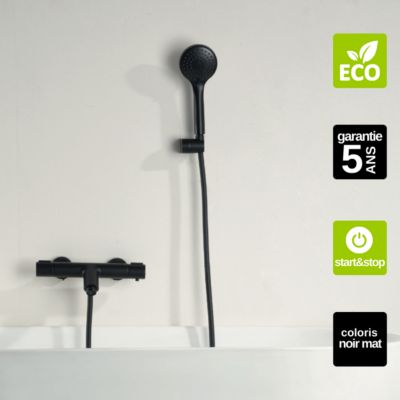 Mitigeur de Baignoire et Douche Thermostatique Economie d'Eau Noir Mat IMEX ECO-KENT BTK017-4ECO/NG