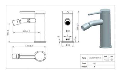 Mitigeur de bidet avec mousseur orientable, doré, Essebagno Lollipop