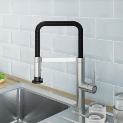 Mitigeur de cuisine avec douchette argent et noir GoodHome Kamut