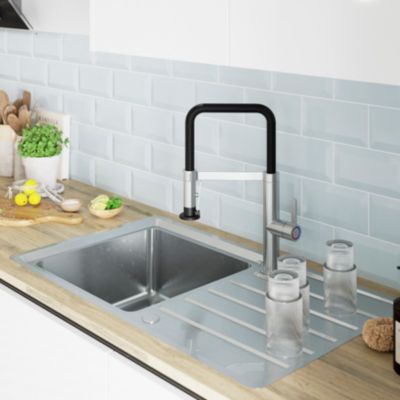 Mitigeur de cuisine avec douchette argent et noir GoodHome Kamut