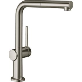 Mitigeur de cuisine avec douchette aspect acier inox Hansgrohe Talis M54 bec droit