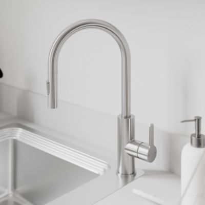 Mitigeur de cuisine avec douchette effet inox brossé GoodHome Zanthe