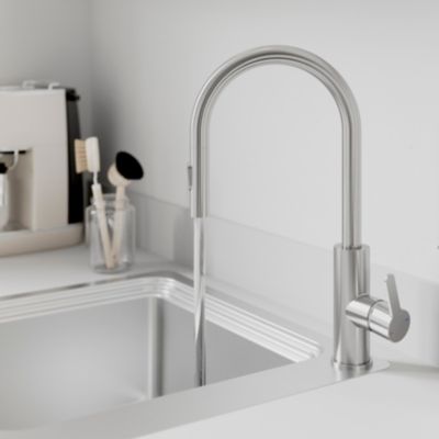 Mitigeur de cuisine avec douchette effet inox brossé GoodHome Zanthe