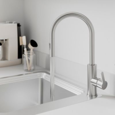 Mitigeur de cuisine avec douchette effet inox brossé GoodHome Zanthe