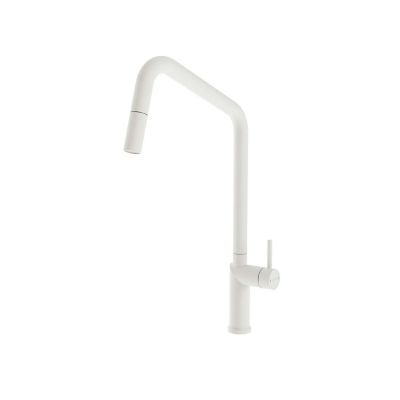 Mitigeur de cuisine avec douchette extractible blanc mat POALGI hauteur 45 cm