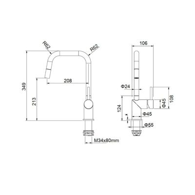 Mitigeur de cuisine avec douchette extractible chromé POALGI hauteur 35 cm