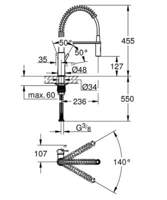 Mitigeur de cuisine avec douchette extractible chromé Grohe Get Pro