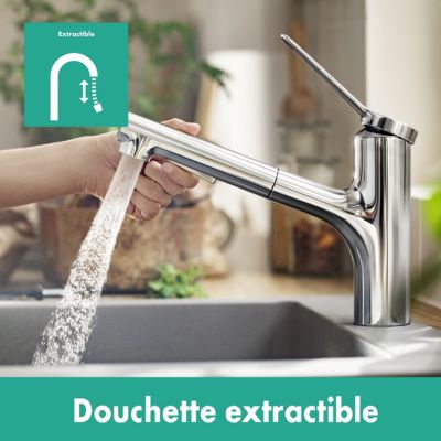 Mitigeur de cuisine avec douchette extractible chromé Hansgrohe Zesis M33 H. 219mm
