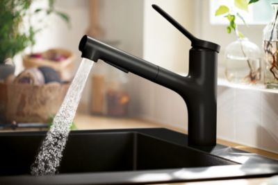Mitigeur de cuisine avec douchette noir mat Hansgrohe Zesis M33 H. 219mm