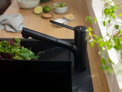 Mitigeur de cuisine avec douchette noir mat Hansgrohe Zesis M33 H. 219mm