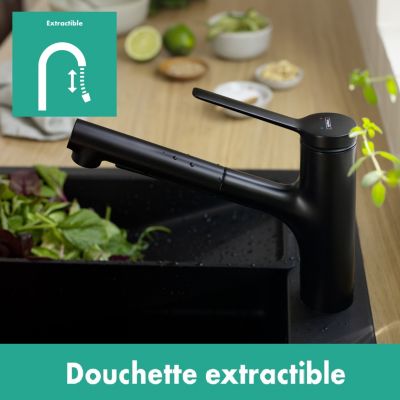 Mitigeur de cuisine avec douchette noir mat Hansgrohe Zesis M33 H. 219mm