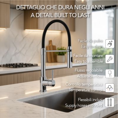 Mitigeur De Cuisine À Bec Haut Avec Douchette Extractible Et Double Jet - Piuma