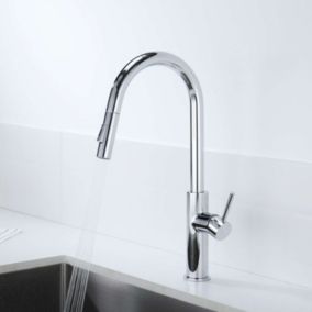 Mitigeur de cuisine bec haut avec douchette extractible SKY BATH chromé Inox S304 série RIVER