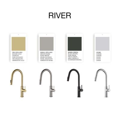 Mitigeur de cuisine bec haut avec douchette extractible SKY BATH or brossé PVD Inox S304 série RIVER