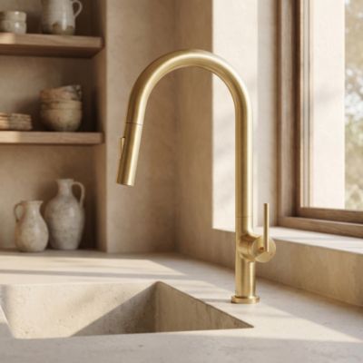 Mitigeur de cuisine doré avec douchette Essebagno Iconic