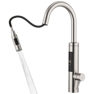 Mitigeur de Cuisine Electrique Extractible Affichage Temperature Douchette 2 Modes Rotation 360 Acier Inoxydable Brosse