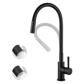 Mitigeur de Cuisine Flexible Noir, Robinet Cuisine avec 2 Types de Jets, SOFETIY MAX Robinet Cuisine Rabattable