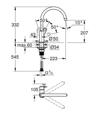 Mitigeur de cuisine Grohe Quickfix Cumbria inox brossé