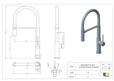 Mitigeur de cuisine noir avec douchette EsseBagno Magnet