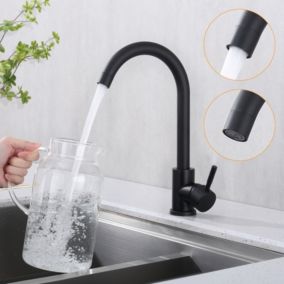 Mitigeur de Cuisine Pivotant à 360 degrés Robinet d'évier à Eau Froide/ Chaude en Laiton Aérateur Démontable Noir Mat