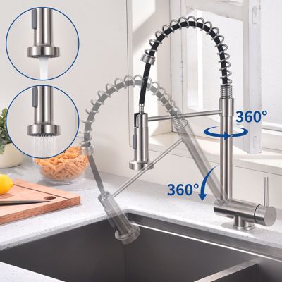 Mitigeur de Cuisine Rabattable Extractible Douchette 2 Modes Rotation 360 Acier Inoxydable Brosse Pour Cuisine