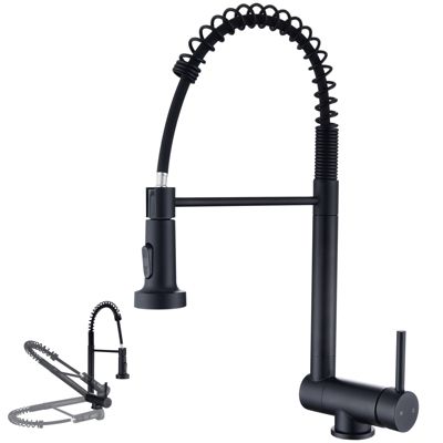 Mitigeur de Cuisine Rabattable Noir Robinet Cuisine à Ressort avec Douchette 2 Modes, Robinet Évier Pliable Rotatif à 360