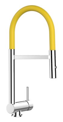 Mitigeur de cuisine Rabattable Sous Fenêtre 6 cm Chromé Robinet Bec Jaune Orientable Et Douchette 2 Jets Détachable