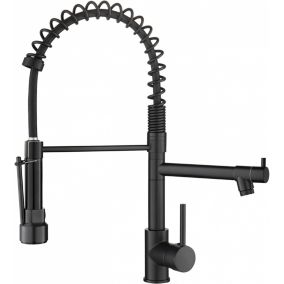 Mitigeur de cuisine - Robinet de cuisine avec pulvérisateur à 2 fonctions - Robinet de cuisine à poignée unique à ressort noir mat