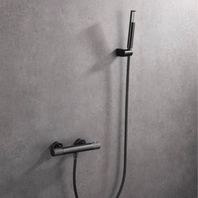 Imex Duschset LINE In Black Gun Metal - Einhebelmischer, 25 Cm Rundbrause, Inkl. Schlauch & Halterung