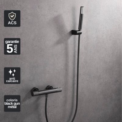 Mitigeur de Douche anti-calcaire Thermostatique Black Gun Métal IMEX LINE BTD038-5BGM