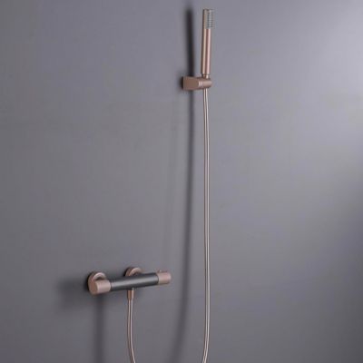 IMEX Duscheinhebel-Set LINE – 2-Wege Brause Mit Handbrause, 25 Cm Rundkopf, Mattgrau/champagner | Inkl. Schlauch & Halterung, Für Moderne Bäder